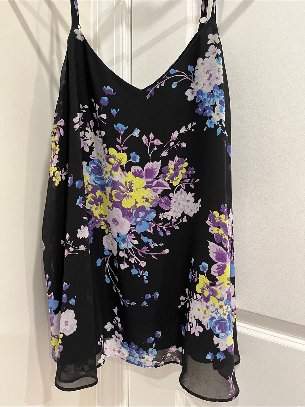 torrid Black Floral Spaghetti-Strap Cami with Purple, Blue and Yellow Blooms